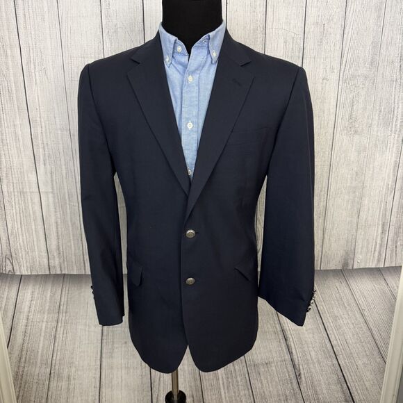 Jos. A. Bank 44R Navy Blue Stay Cool Wool Metal Button Single-Vent Blazer - Picture 1 of 8